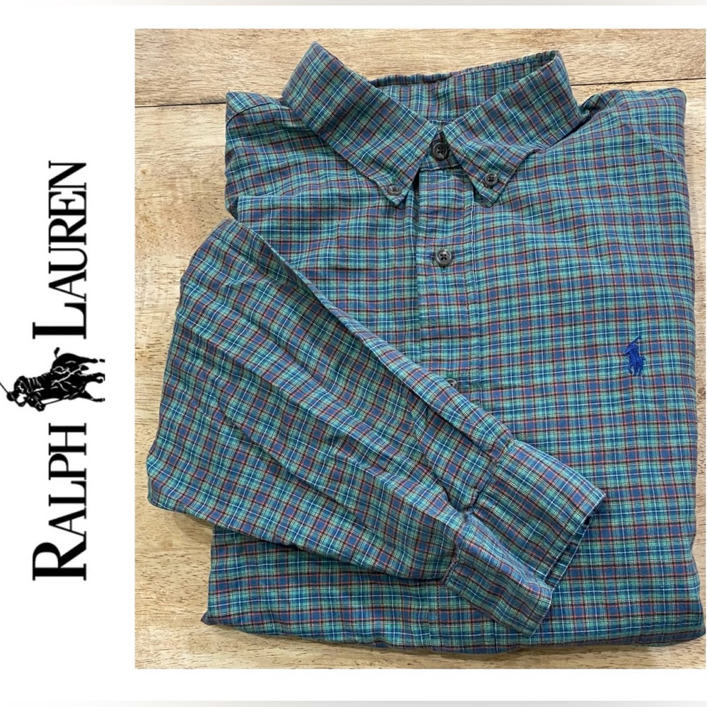 Polo By Ralph Lauren‎ Custom Fit Men’s XXL Green Plaid Cotton Oxford